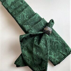 VINTAGE  FOREST GREEN CLOTH NAPKINS & RINGS SET 16 PIECES